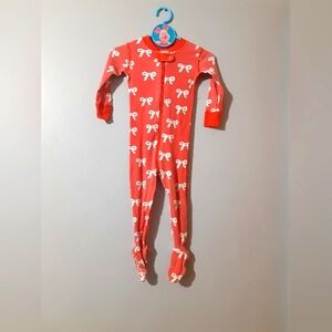 Hanna Andersson Coral White  Bow Print Footie Size 18-24M 100% Organic Cotton